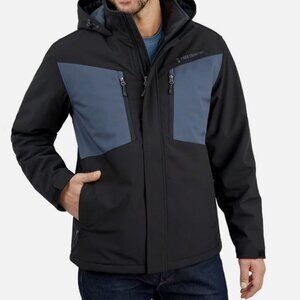 NWT Free Country Men's Snow Jacket Jet Black Winter Coat Hood Zipped